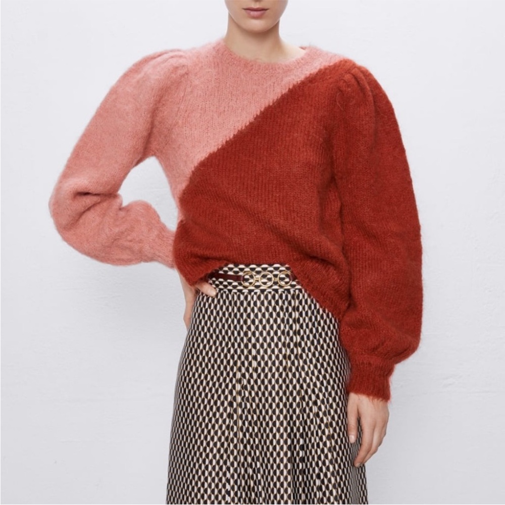 Zara Limited Edition Color Block Sweater Pink Red